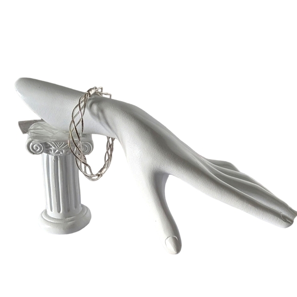 Vintage Estate Silver Tone Woven Wire Minimalist Bangle Bracelet - Picture 2 of 8